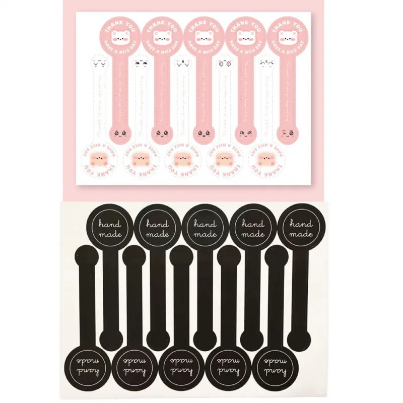 100Pcs Black/Pink Vintage Bottle Sticker Handmade Long Sealing Sticker Gift Bakery Packaging Biscuit Bag Sealing Decor Label