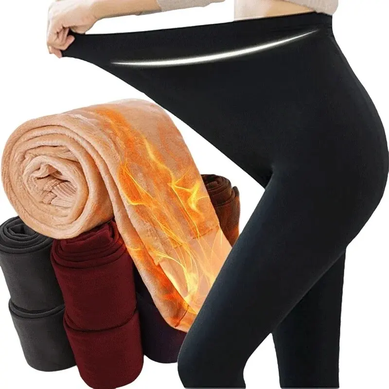 Herbst Winter Warme Fleece Frauen Leggings Samt Verdicken Hohe Taille Strumpfhosen Elastische Dünne Einfarbig Leggings Verhindern Kalte Strumpfhosen