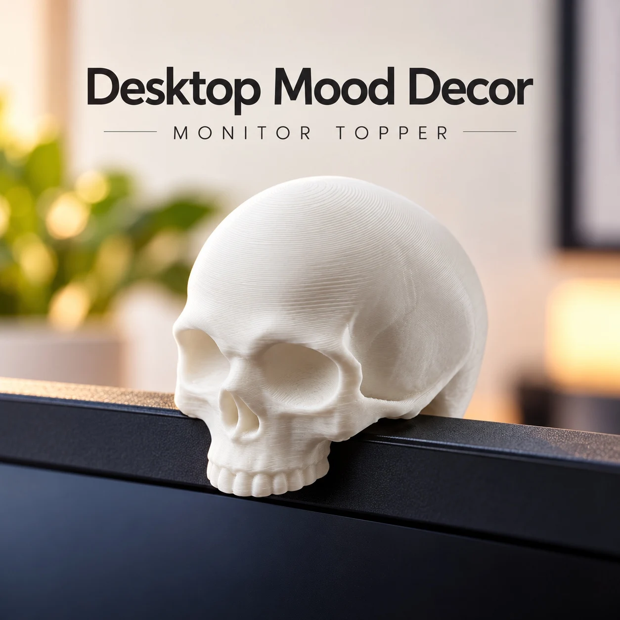 Skull Monitor Topper, Gothic Computer Screen Decor for Gaming Room Office, 3D Printed Halloween Ornament Gift for Gamers
