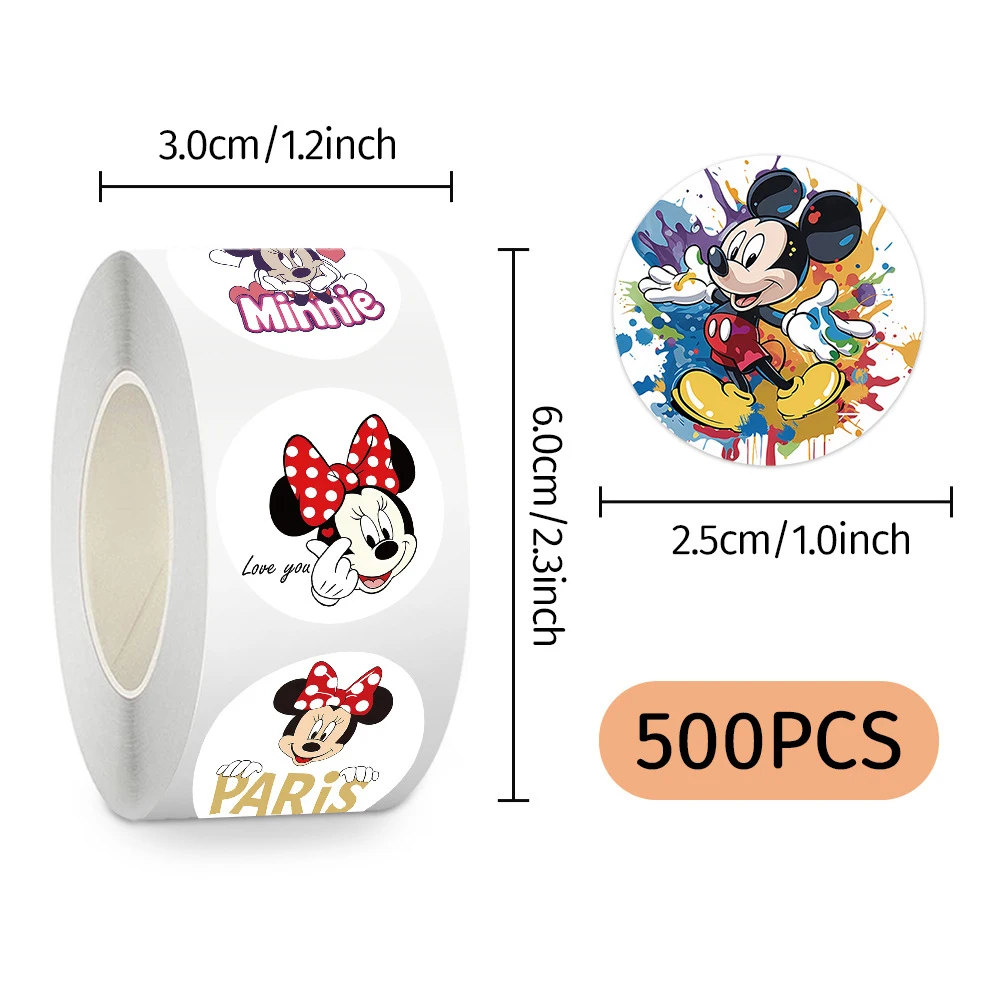 500 stks/rol Disney Anime Mickey Mouse Afdichting Stickers Leuke Minnie Donald Duck Cartoon Decals Telefoon Notebook Gitaar Sticker Speelgoed