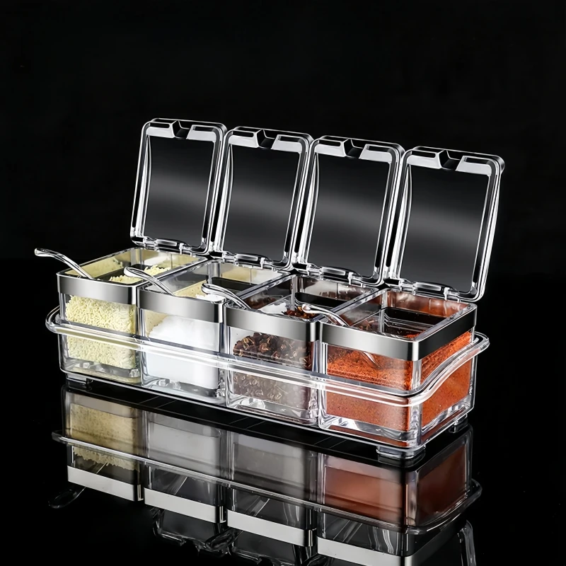 Four Plastic Storage Container Spice Racks For Kitchens Home Storage Organizers Multifunction Container Set Seasoning Holder Box