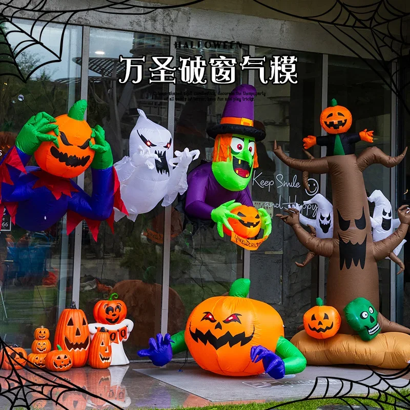 Halloween decorations, broken window air models, shopping malls, outdoor, atmosphere scene layout props