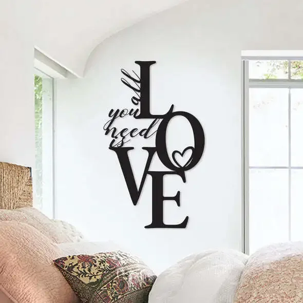 

All you need is love metal wall decoration, wrought iron hollow silhouette pendant, living room bedroom home crafts