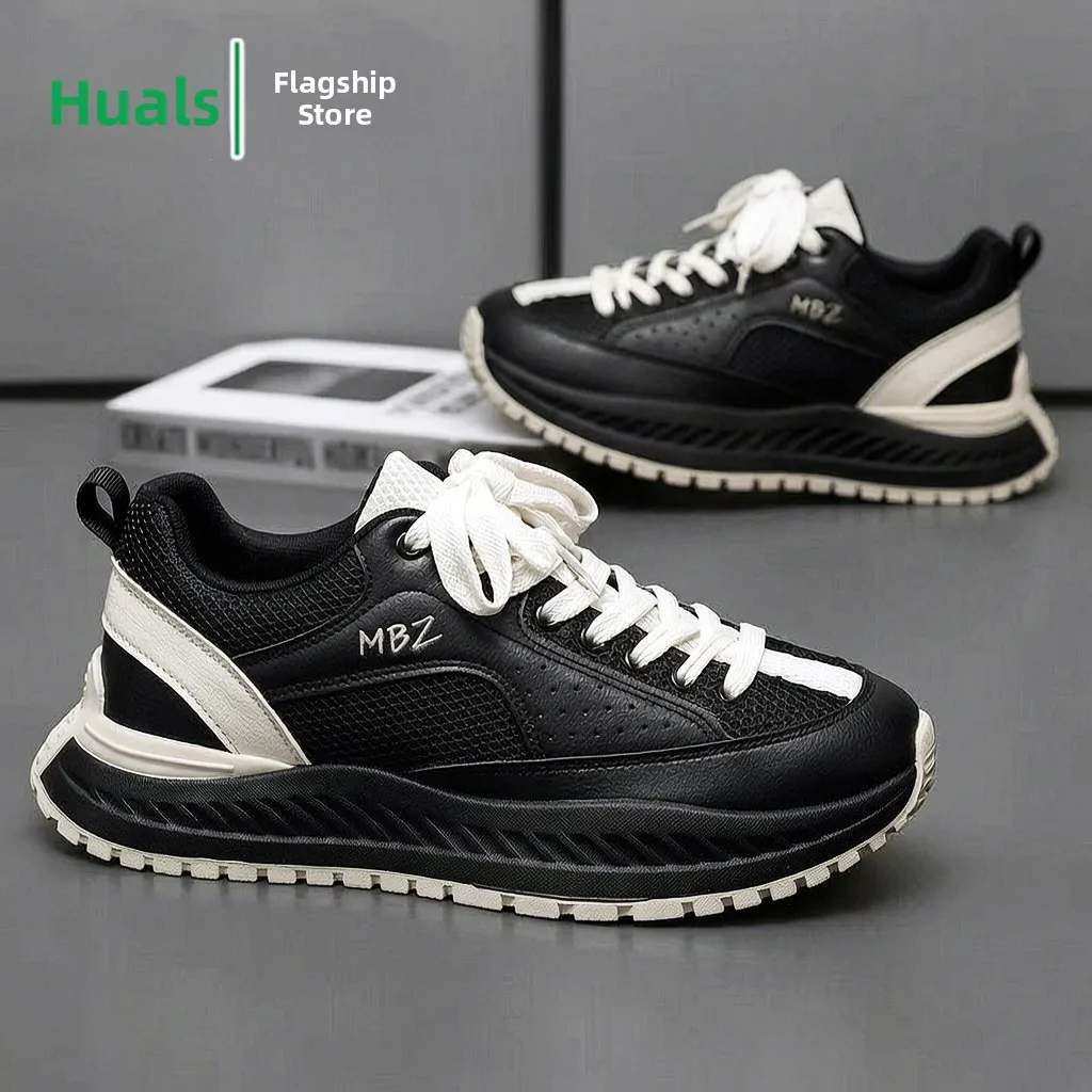 Men's Summer Fashionable Casual Running Shoes Thick Bottom Heightening Black Dad Shoes Breathable Mesh Inner Sporty Sneakers