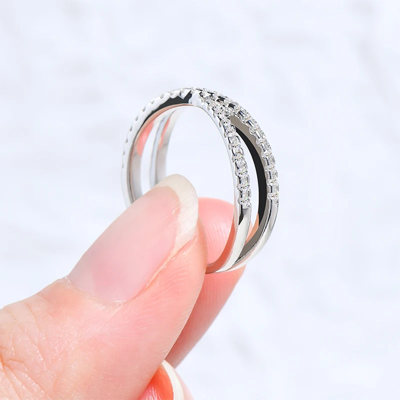 IOGOU X Cross Design Ring Half Eternity Band Moissanite z certyfikatem Oryginalna biżuteria damska ze srebra próby 925, bezpłatna wysyłka