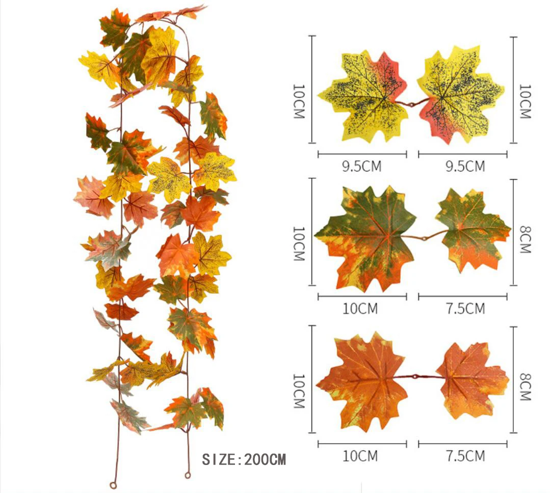 200cm künstliche rote Ahornblatt-Rebe girlande im Freien hängende Weinblatt bogen garten Thanksgiving Halloween Herbst dekoration – Detail 7