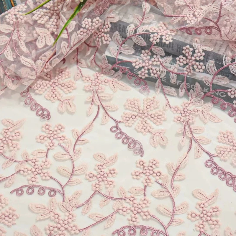 1meter Warm Tone Vine Branch Pattern Premium Embroidered Textured Decorative Fabric Soft Lightweight Versatile Dress DIY Sewing