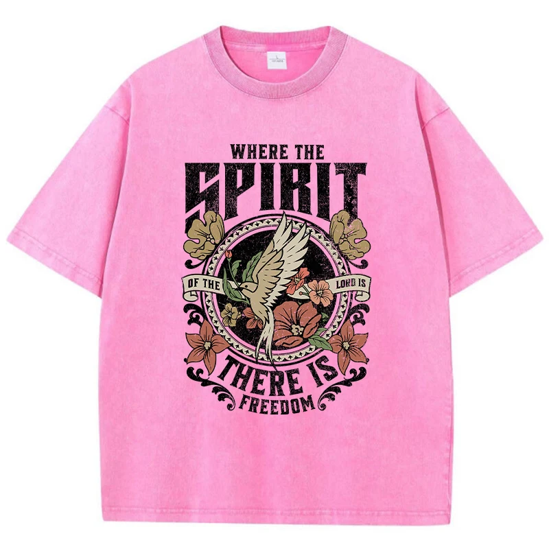 Where The Spirit There Is Freedom Tshirt Men Breathable Sweat Clothing Fashion Tee Clothes T Shirts Oversized Cotton T-Shirts