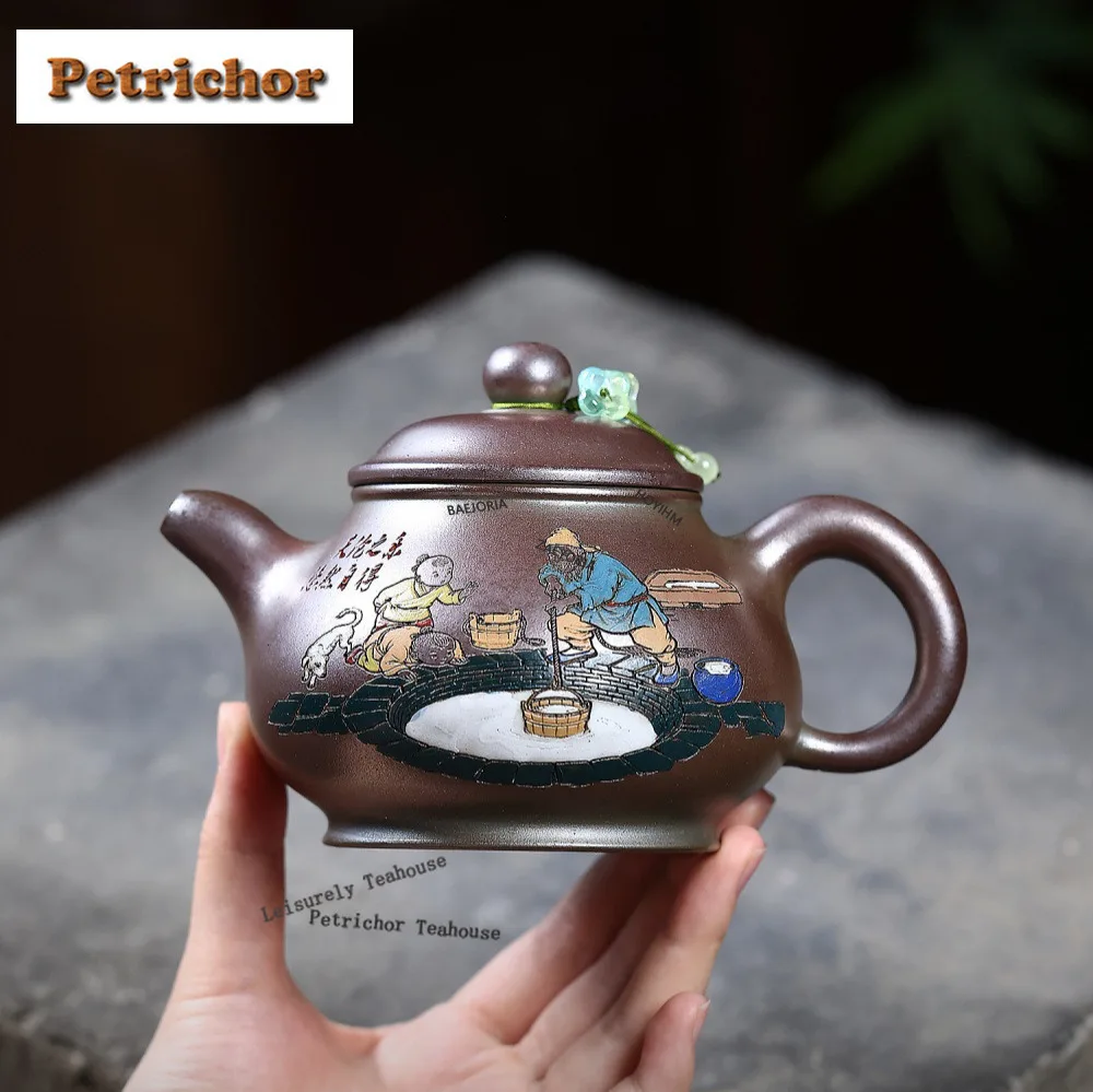 HOYIHM 340ml Authentic Yixing Purple Clay Teapots Handmade Pan Pot Raw Ore Glazed Gold Sand Mud Kettle With Filter Zisha Tea Set