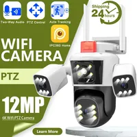 IP Camera 6K 12MP HD WiFi Outdoor PTZ Camera Three Lens Three Screen Home Security PTZ Camera 6MP Video Surveillance IPC360 Home