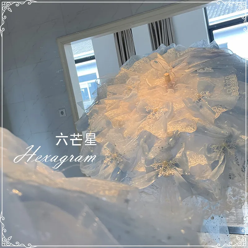 ZJ Floating Light Vientiane Handmade Flower Wedding Umbrella Snowflake Cinderella Lace Tea Party Lo Umbrella