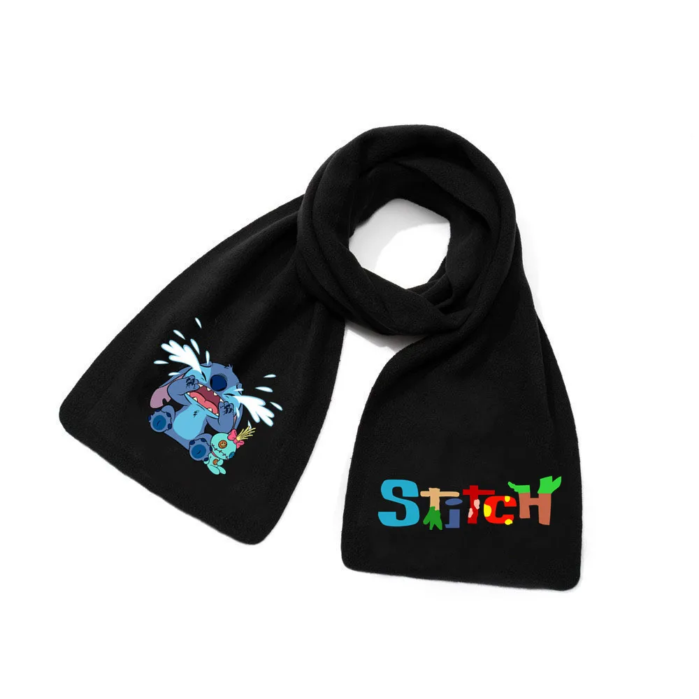 Disney Anime Stitch Cartoon Scarf Lilo and Stitch Autumn Winter Scarf Black Casual Warm Printed Scarves Knitted Hat Gloves Gifts