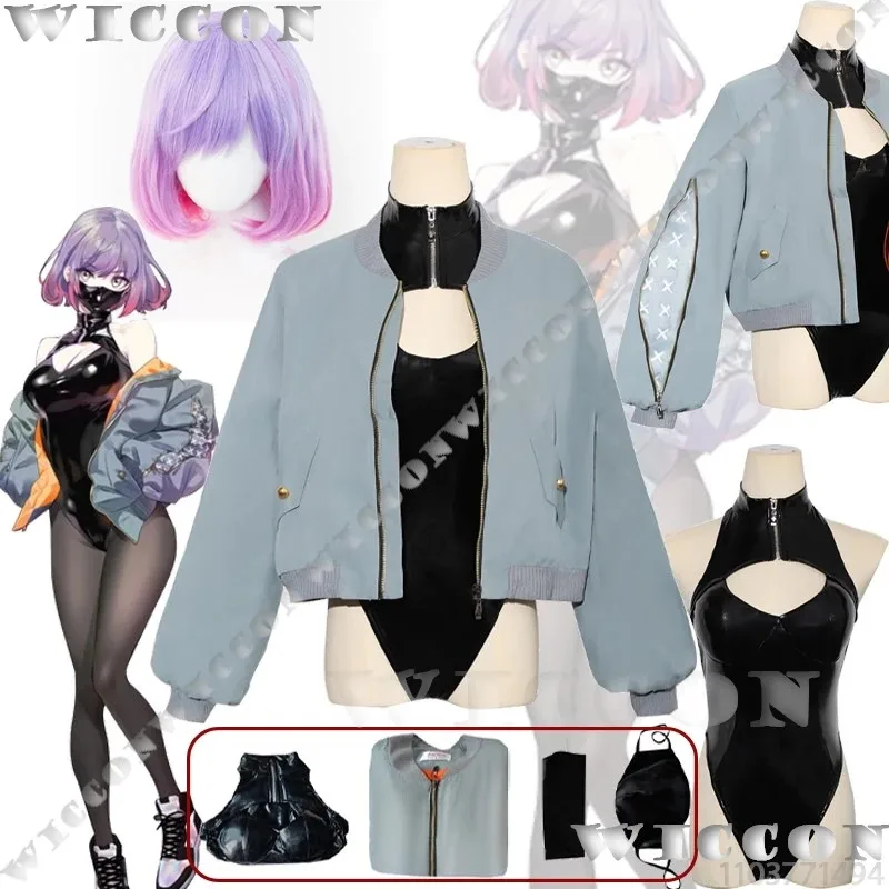 Luna Astrum Design Anime Cosplay Costume Wig Black PU Leathern Jumpsuit Coat Socks Mask Sexy Girl Women Holloween Customizeds;3,