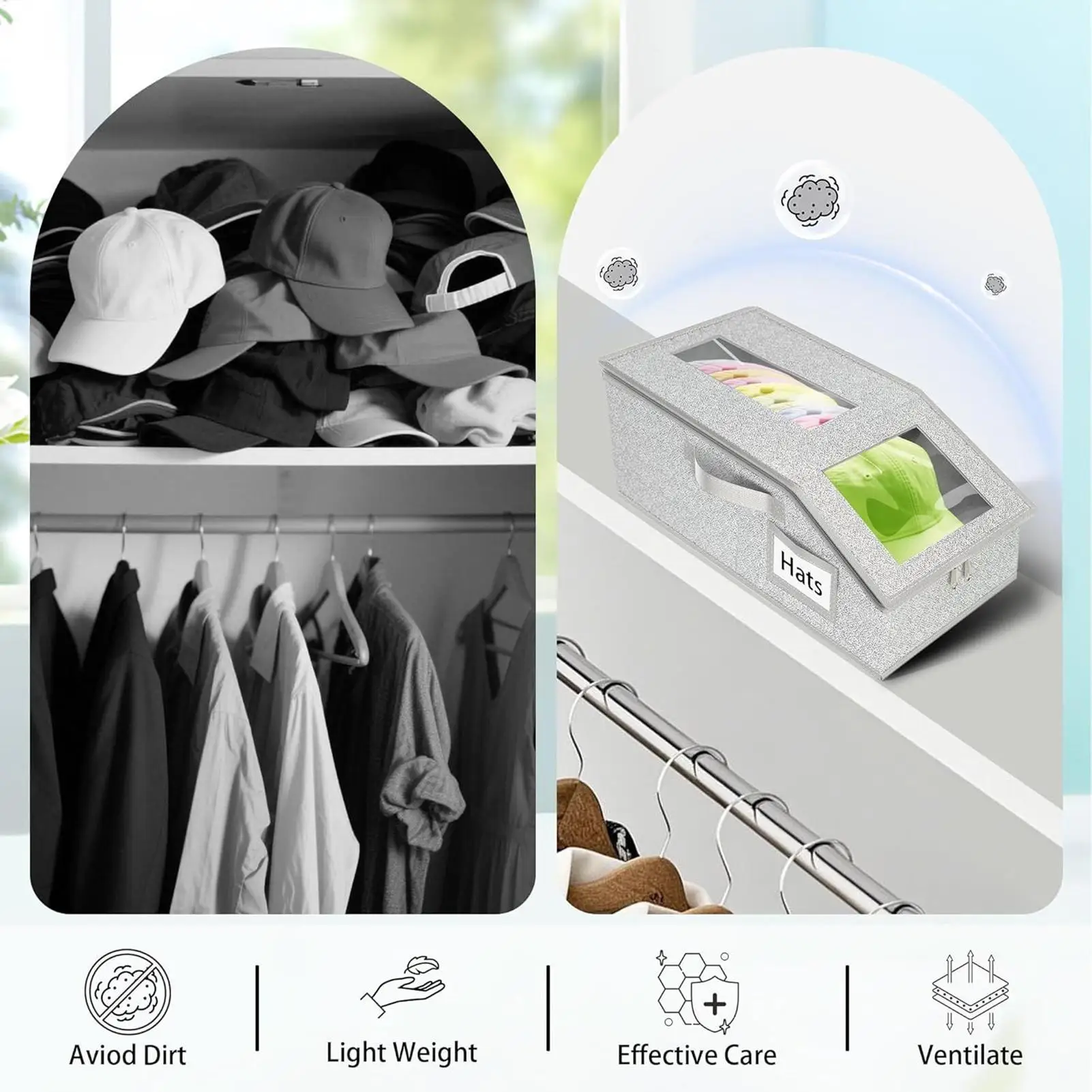 Hat Organizer Stackable Hat Organizer For Closet Storage 2 Pieces Dustproof Holder With Clear Window For Kids Women Men Dorm