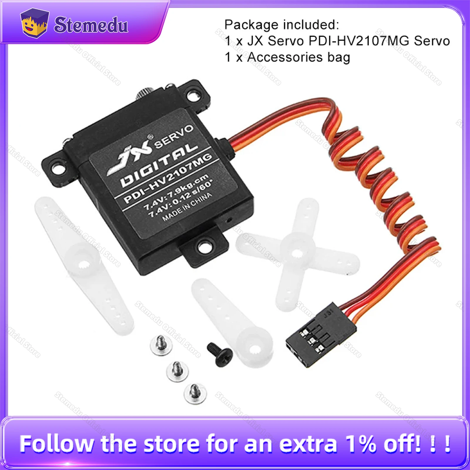 

JX Servo PDI-HV2107MG 7.9kg CNC Steering Torque Digital Metal Gear Core Standard Servo for RC Fixed Wing Helicopter Airplane