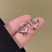 Exaggerate Hollow Heart Stud Earring for Women Europe and America Geometric Silver Color Metal Jewelry Wholesale Girl Gift