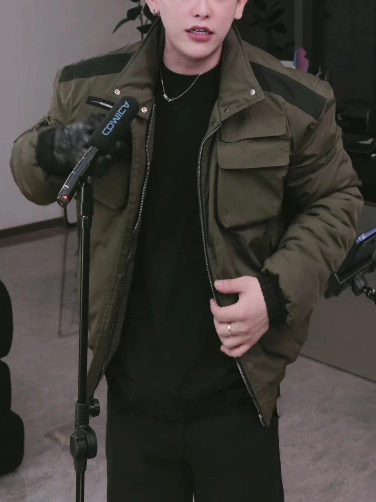 

Модная универсальная мужская зимняя куртка с воротником-стойкой, ветрозащитная, теплая, хлопковая, с карманами, стильная городская повседневная одежда