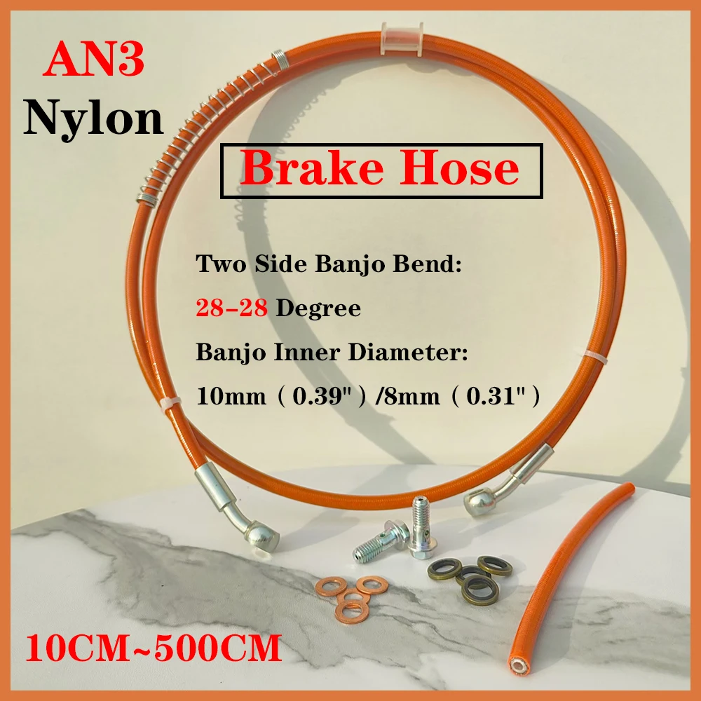 10cm-500cm M8M10 Nylon Material Orange Motorcycle Hydraulic Brake Hose Motorcycle Universal Racing Brake Clutch Oil Pipe28 °-28°