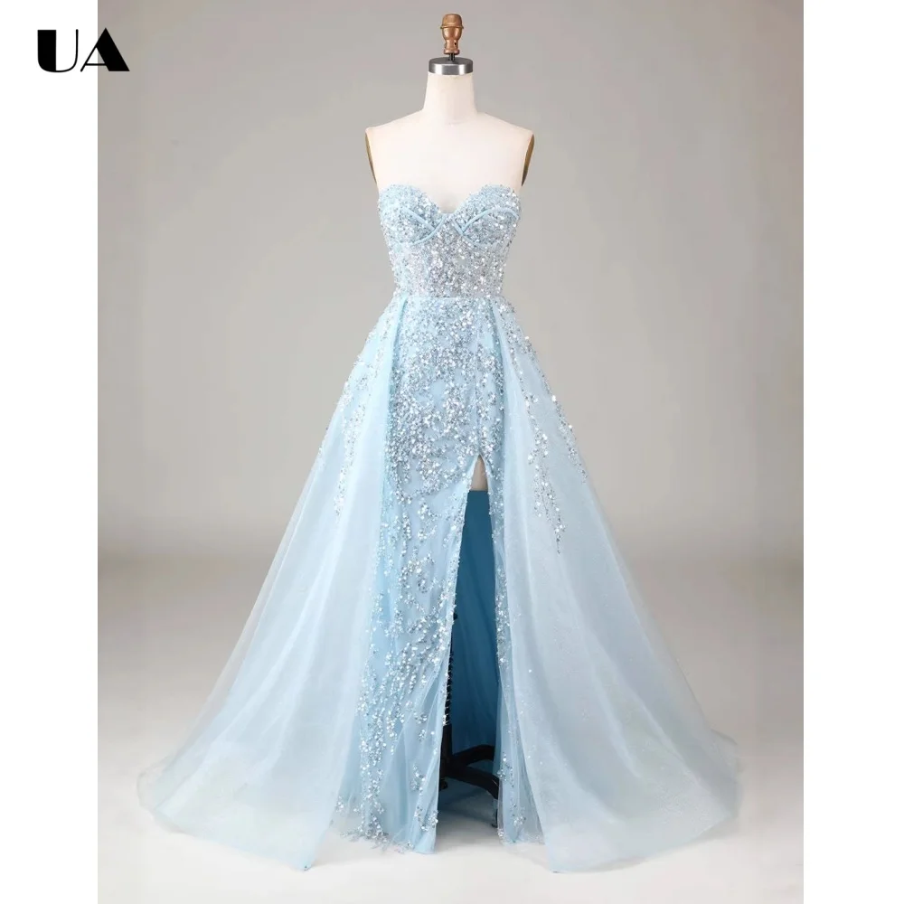 

ULBYANRY Customized Mermaid Strapless Evening Dresses for Women Exquisite Sequined Slit Party Dress Formal Sleeveless Ball Gown
