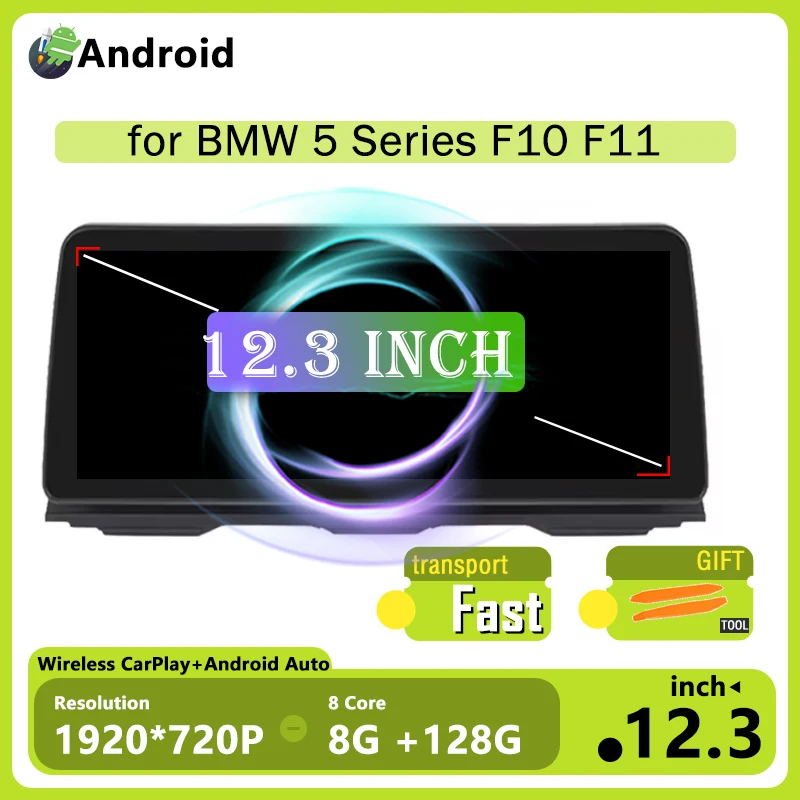 أندرويد السيارات راديو السيارة مشغل فيديو Carplay شاشة تعمل باللمس لسيارات BMW 5 Series F10 F11 2011 - 2017 CIC NBT نظام GPS ستيريو WIFI