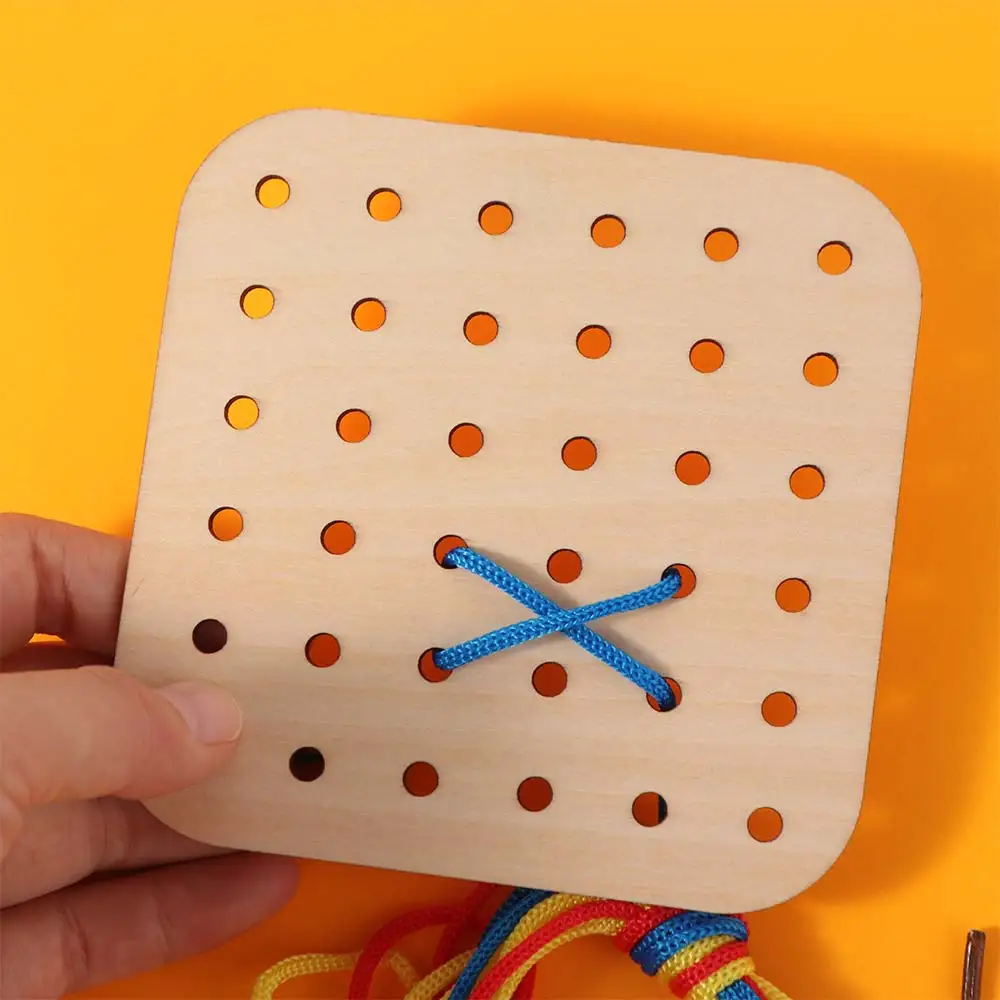

Креативная деревянная веревочная доска Монтессори для обучения мышлению, взаимодействие, деревянная шнуровка, забавная с 15 карточками
