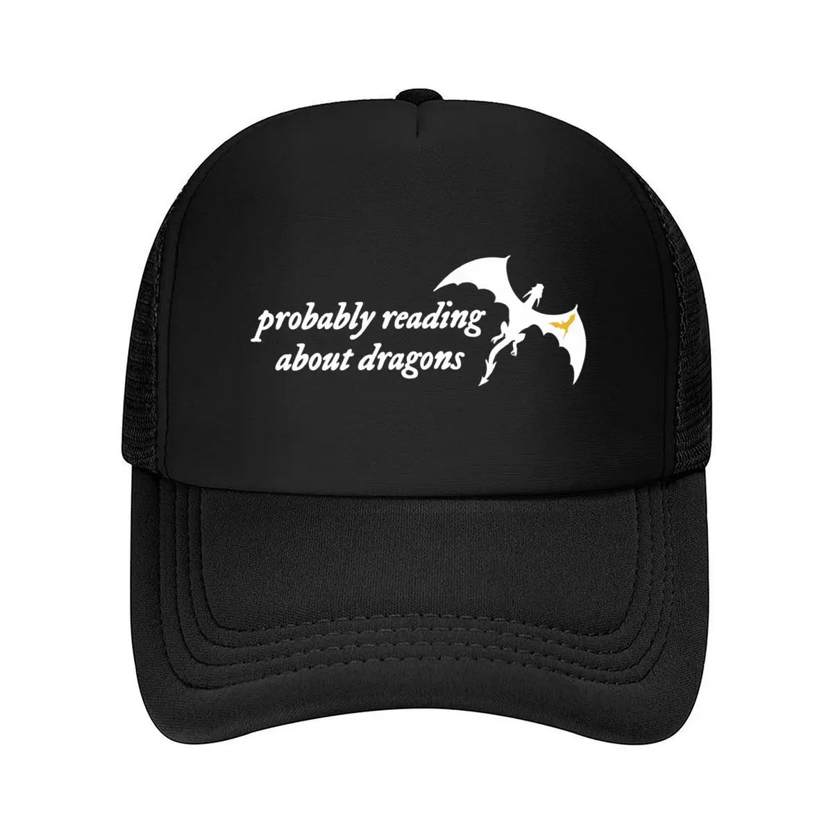 Probably Reading About Dragons Dragon Silhouette Bookish Graphic Mesh Baseball Cap Hip Hop