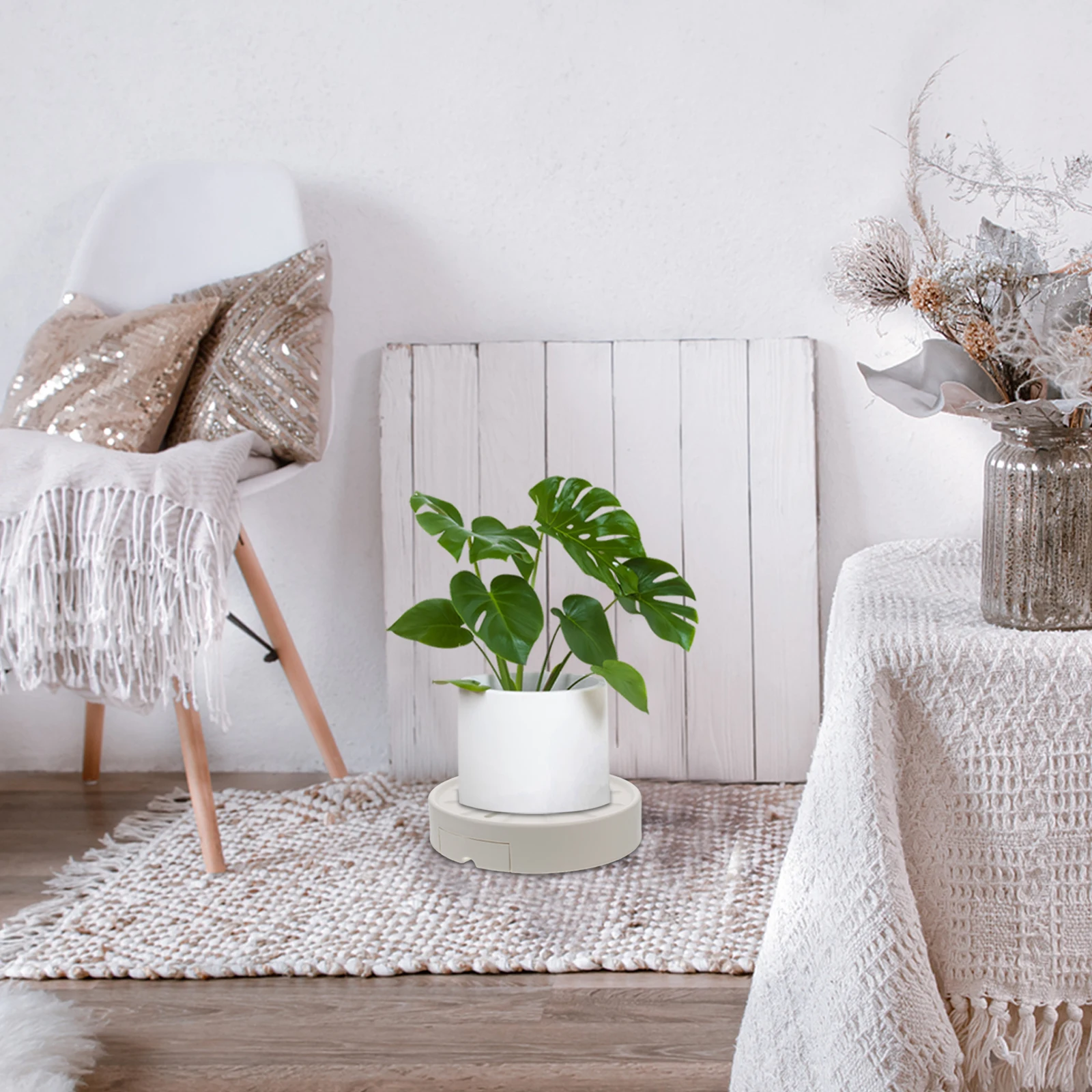 

Mobile Flower Pot Tray Round White Rolling Caster with Detachable Water Drawer Indoor Planter Stand Saucer for Plants