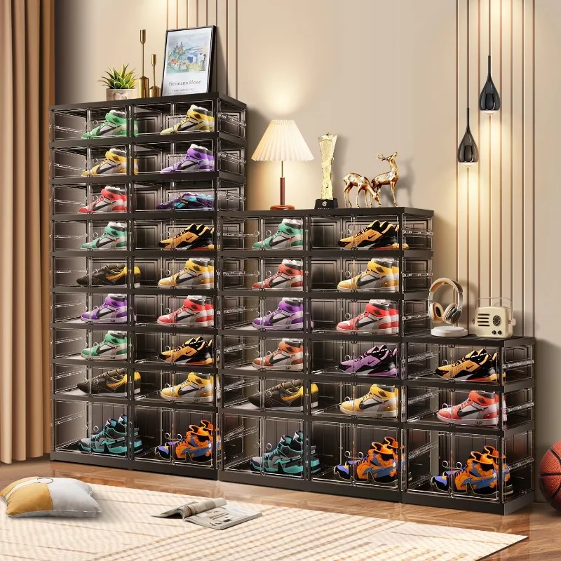 9 Layer Foldable Shoe Rack Stackable Transparent Shoe Storage Box Organizer with Doors Plastic Shoe Cabinet with Cover Shoe Rack