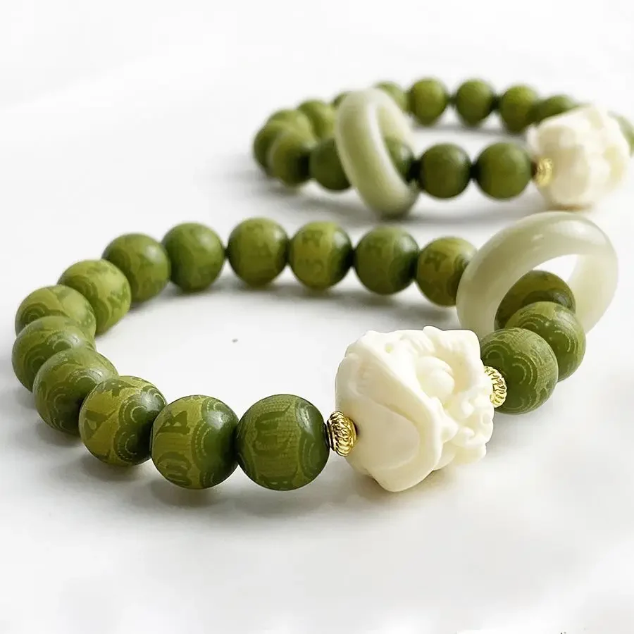 ست كلمات شعار سوار العاج الجوز Xingshi نمط الأخضر بودي النمط الوطني العصرية اللعب حلقة مرنة تشغيل سوار الحرف #4