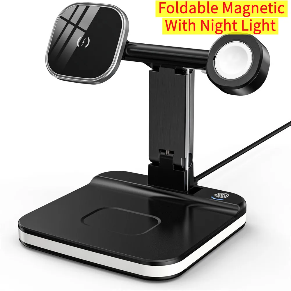 Magnetic Wireless Charger Stand Foldable Fast Charging Dock Station For iPhone 15 Pro Max 14 13 Apple Watch SE 8 7 For Airpods 3