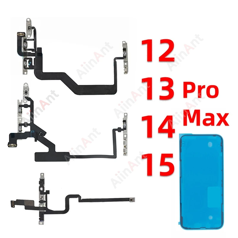 100% Test Power Volume Buttons Power Flex Cable For iPhone 12 13 14 15 Pro Max Plus mini With Sticker