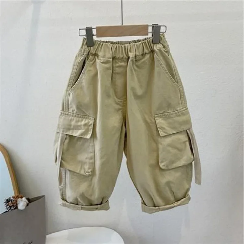 spring autumn cargo pants baby boys girls Korean big pockets overalls cotton capris pantalones sweatpants 2 to 10 years