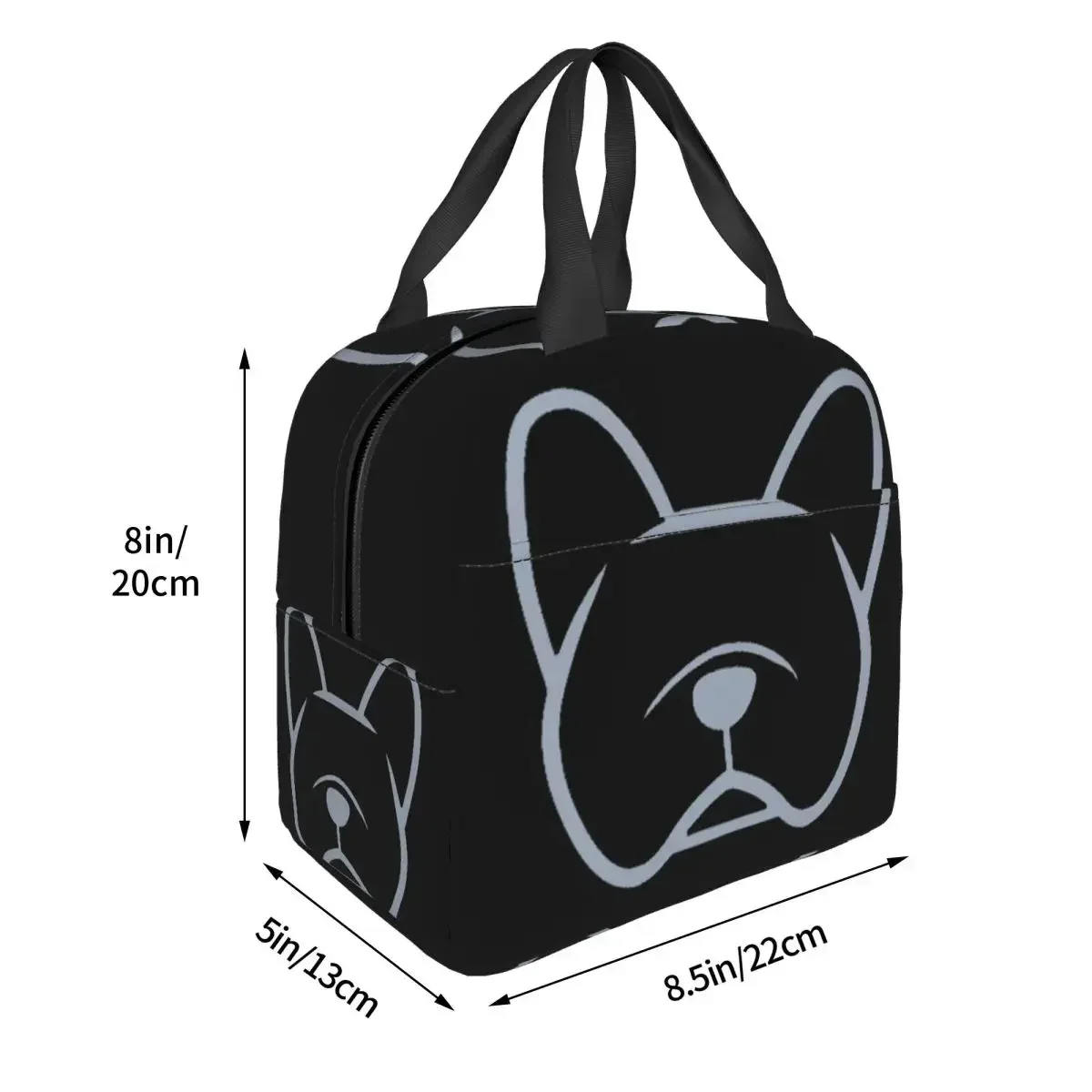 French Bulldog Face Silhouette In Light Gray On Navy Insulated Lunch Bag for Women Kids Food Boxes Thermal Lunch Box Tote