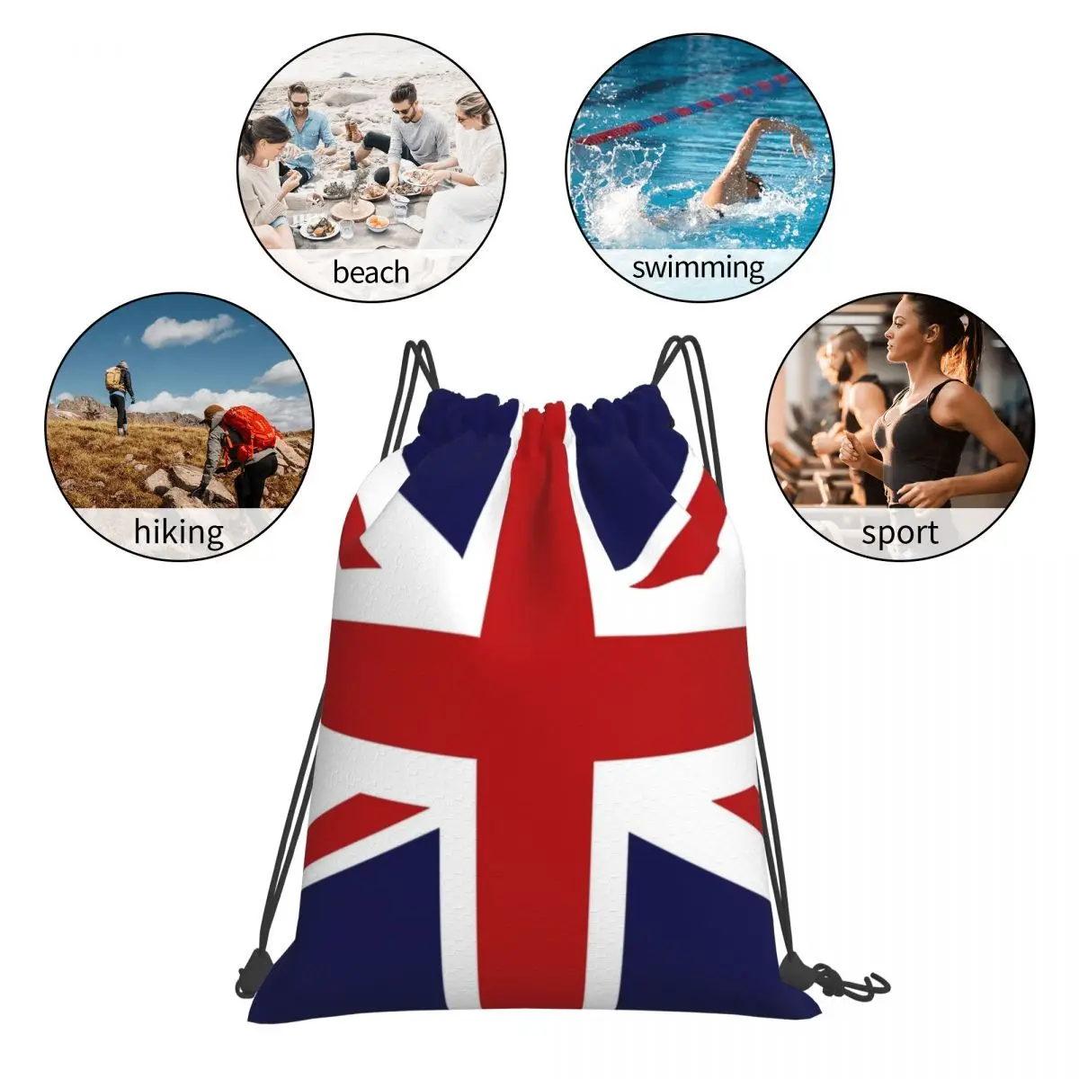 Sacos de cordão portáteis para homens e mulheres, Mochilas escolares, Bundle Pocket Sports Bag, Saco de livro, Union Jack Bandeira do Reino Unido