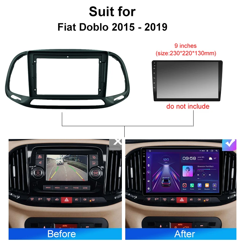 Car Radio For Fiat Doblo 2015 - 2019 Android 2 Din Stereo Mounting Bezel Faceplate Frame Kit