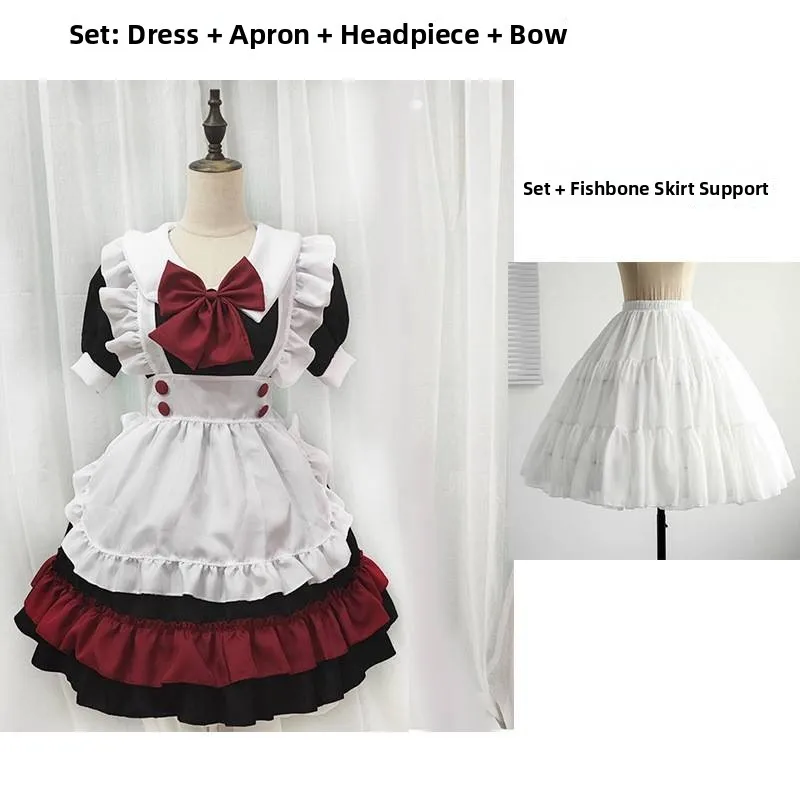 Disfraz de Cosplay de Lolita Estilo Gótico para loween, Disfraz de sa, Demonio, Sirvienta, Rojo y Ne, para Festi...