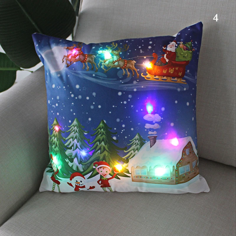 LED Christmas Cushion Cover Merry Santa Claus Light Pillow   Lighting Pillowcase Home Decoration New Year  Decor