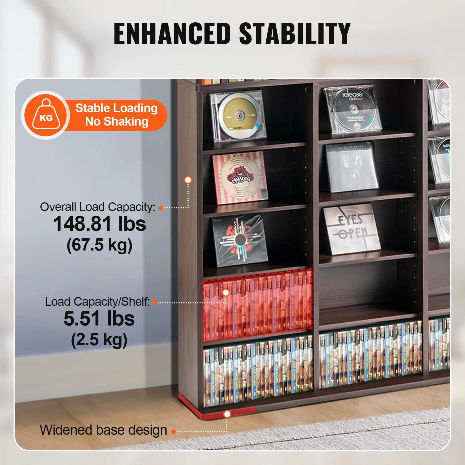 Media Storage Cabinet, 9-layer DVD Shelf Holds up to 756 CDs, Adjustable CD Shelves 27 Compartments, Protects & Organizes Music