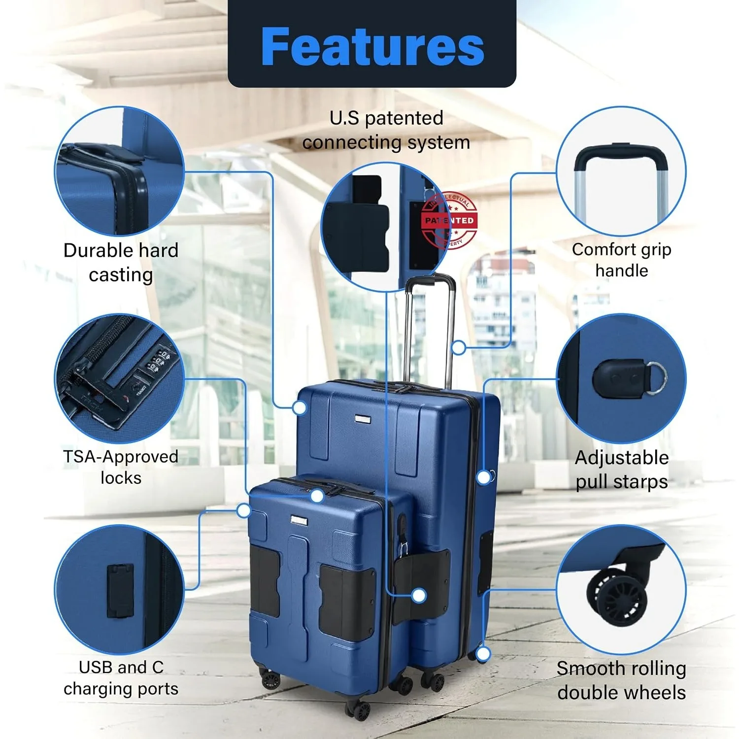 Hard Shell 2 Piece Luggage Set - 20 & 28 inch Luggage | Large & Carry-On Rolling Suitcases - Midnight Blue