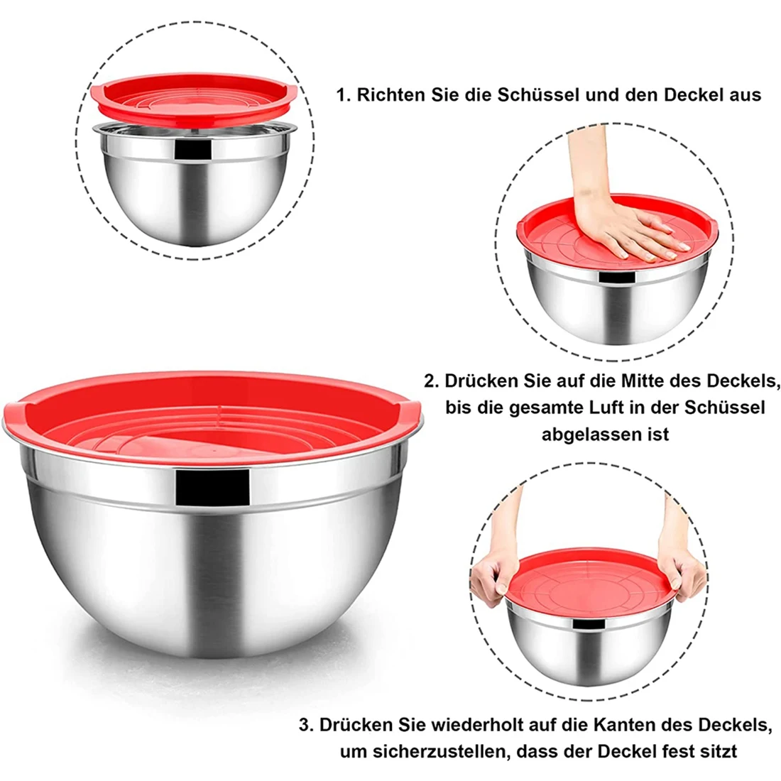 5 Pieces Mixing Bowl,Stainless Steel Salad Bowl Stackable Serving Bowl with Airtight Lids for Kitchen Cooking Baking,Etc