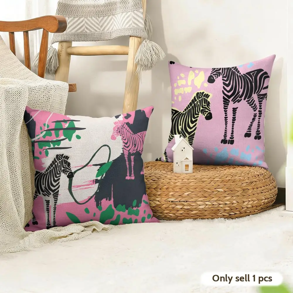 Modern Luxury Jacquard Zebra Cushion Cover Natural Linen Organic Fabric Double-Sided Printing Room Sofa Decor Pillow Case