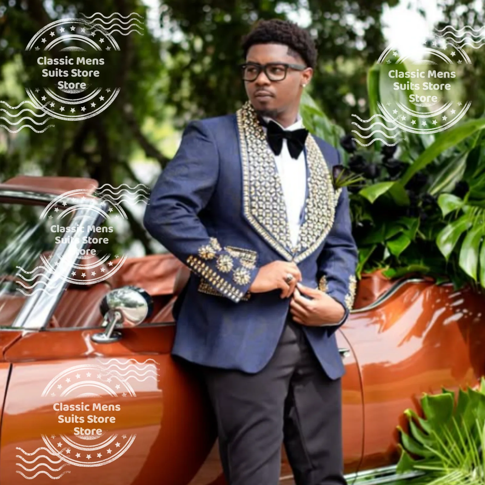 

Customized Embroidery Men Suit Formal Crystal Diamond Wedding Ropa Blazer 2 Pieces Set Male Prom Blazer Exquisite Groom Tuxedos