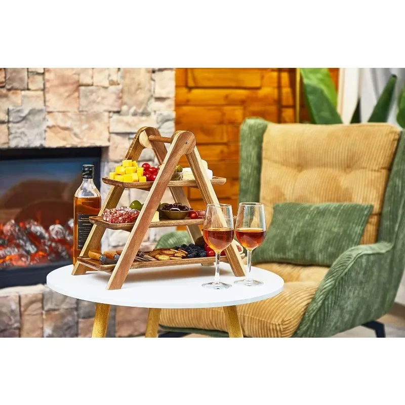 Triple Wooden Cake Rack Decorative Layered Tray Foldable Tray for Afternoon Tea House Parties