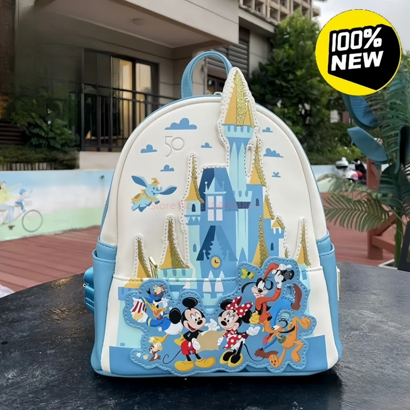 New Selling Arrival Disney Loungefly Disney 50th Anniversary Mickey Minnie Backpack Anime Double Strap Shoulder Bag  Girl Bag