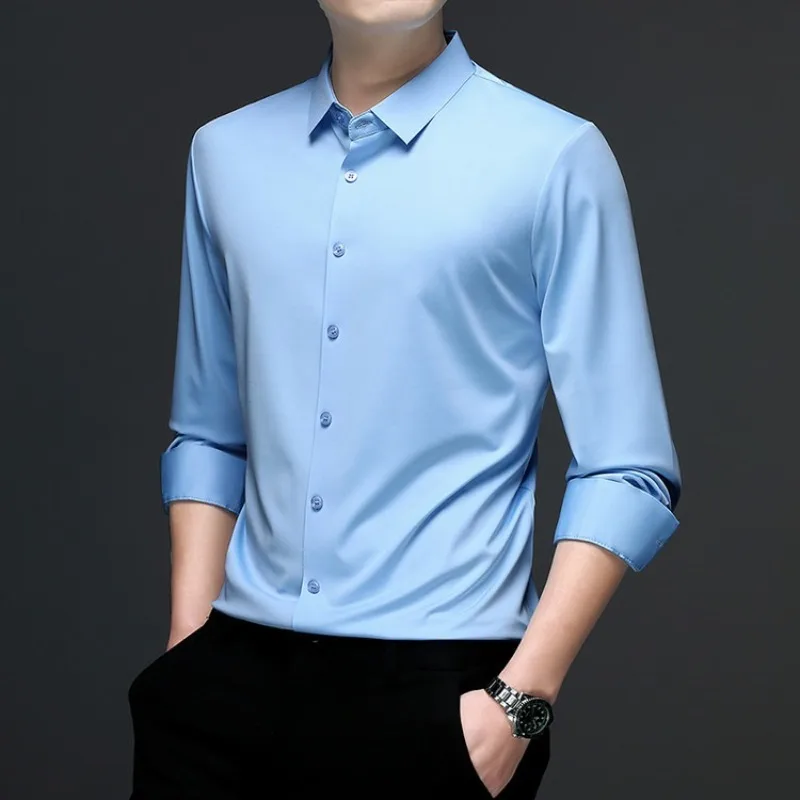 

Luxurious White Dress Shirts Man Long Sleeve No Ironing Shirt Anti-wrinkle Casual Business High End Plus Size 5XL Autumn Clothes