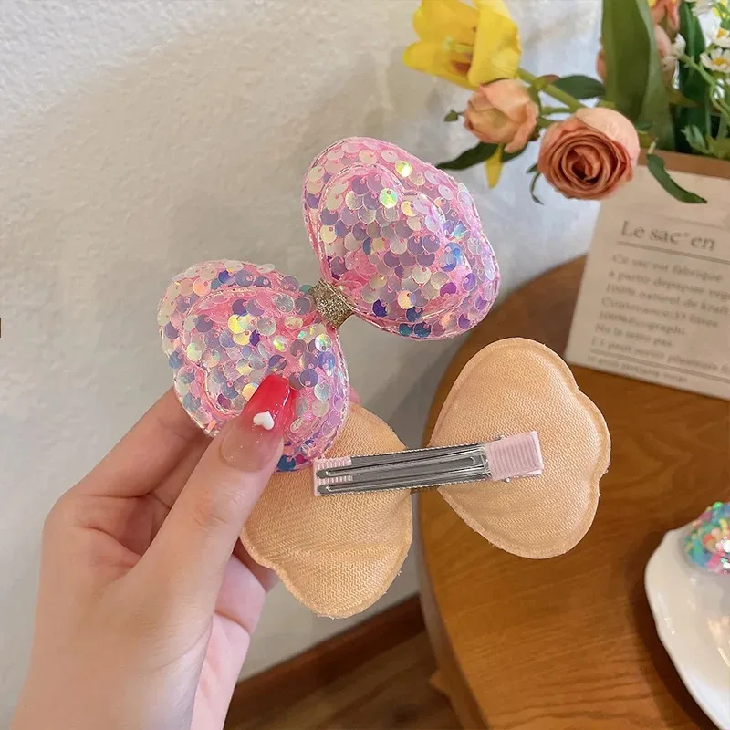 5PCS Long Gradient Color Sequin Glitter Big Bow Hair Clips For Girl Kids Cute Kawaii Princess Fairy Hairpin Fashion Accessories image 6