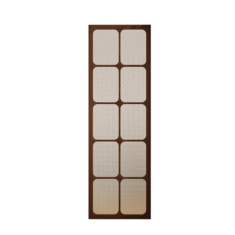 Retro Solid Wood Screen with Begonia Glass Panel Rattan Room Divider for Living Room Entrance Vintage Style Partition Decor