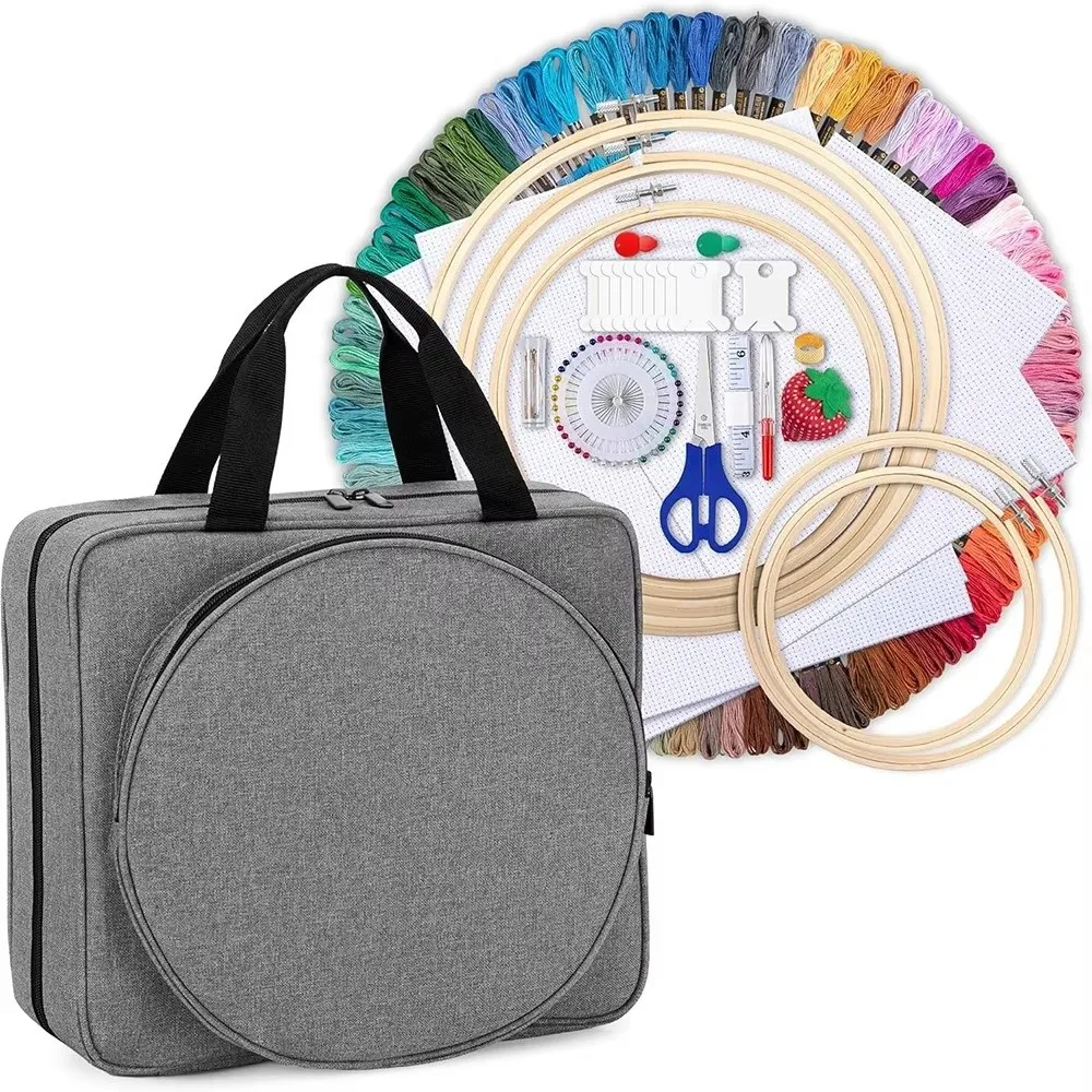 

Oxford Sewing Kit Bag Square Large Capacity Storage Tote Bag Multiple Pockets Embroidery Project Bag Embroidery Supplies