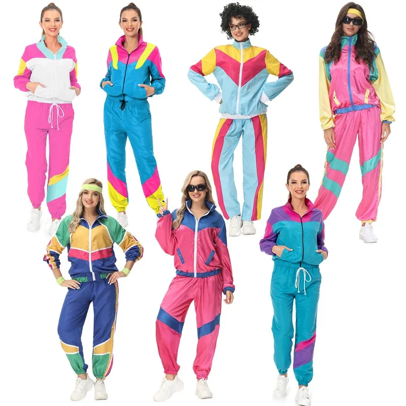 

80S 90S Women Casual Retro Hip-hop Tracksuit Cosplay Costume Jacket Pants Sportwear Outfits Halloween Party Female Clothing Suit