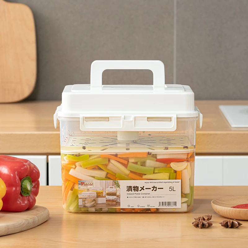 Large Capacity Kimchi Jar Transparent Food Container Pressing Design Salted Vegetable Container Sealing Freshness Storage Box